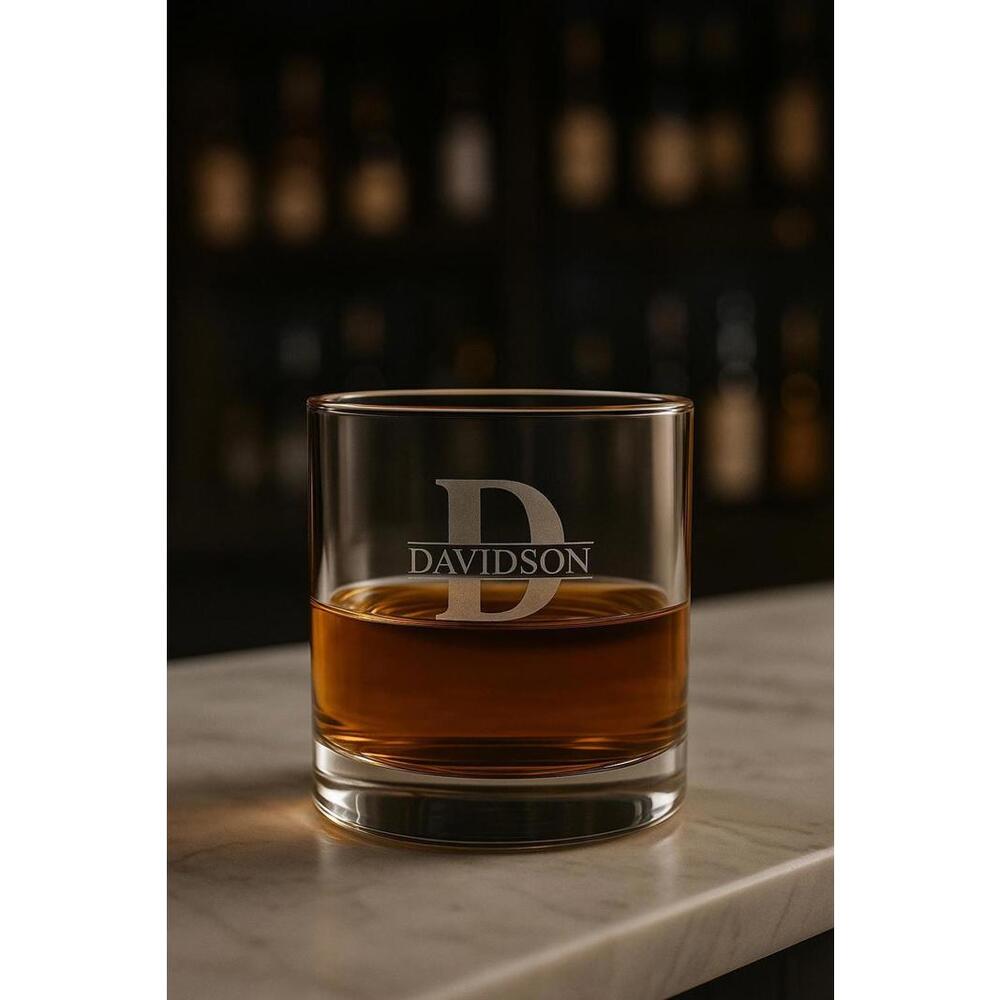 Custom Engraved Monogram Whiskey Glass - Personalized 10.5oz Rocks Glass Gift